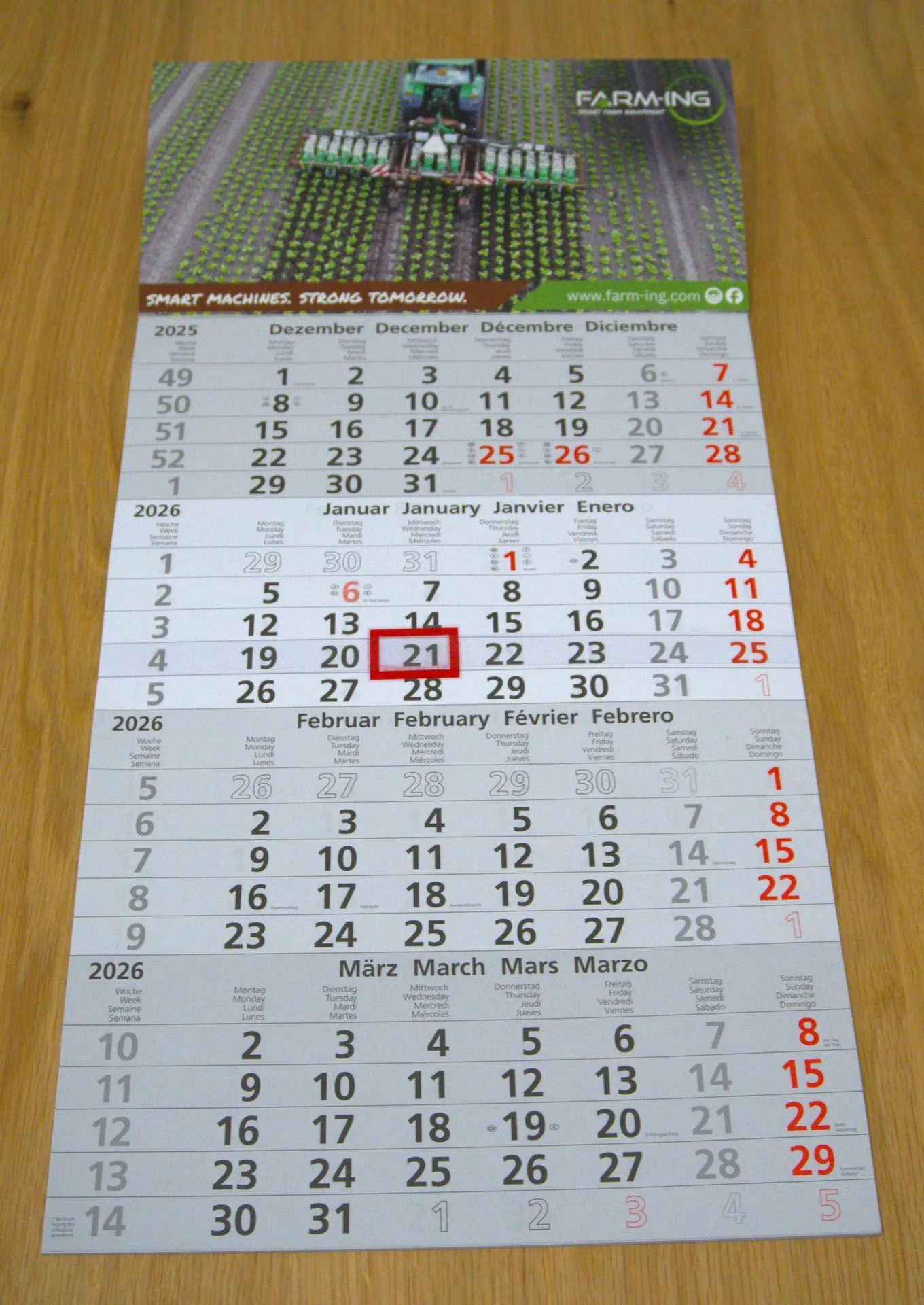 [17-31] Kalender, 4 Monate mit Schieber und Werbefläche (300 x 160 mm)